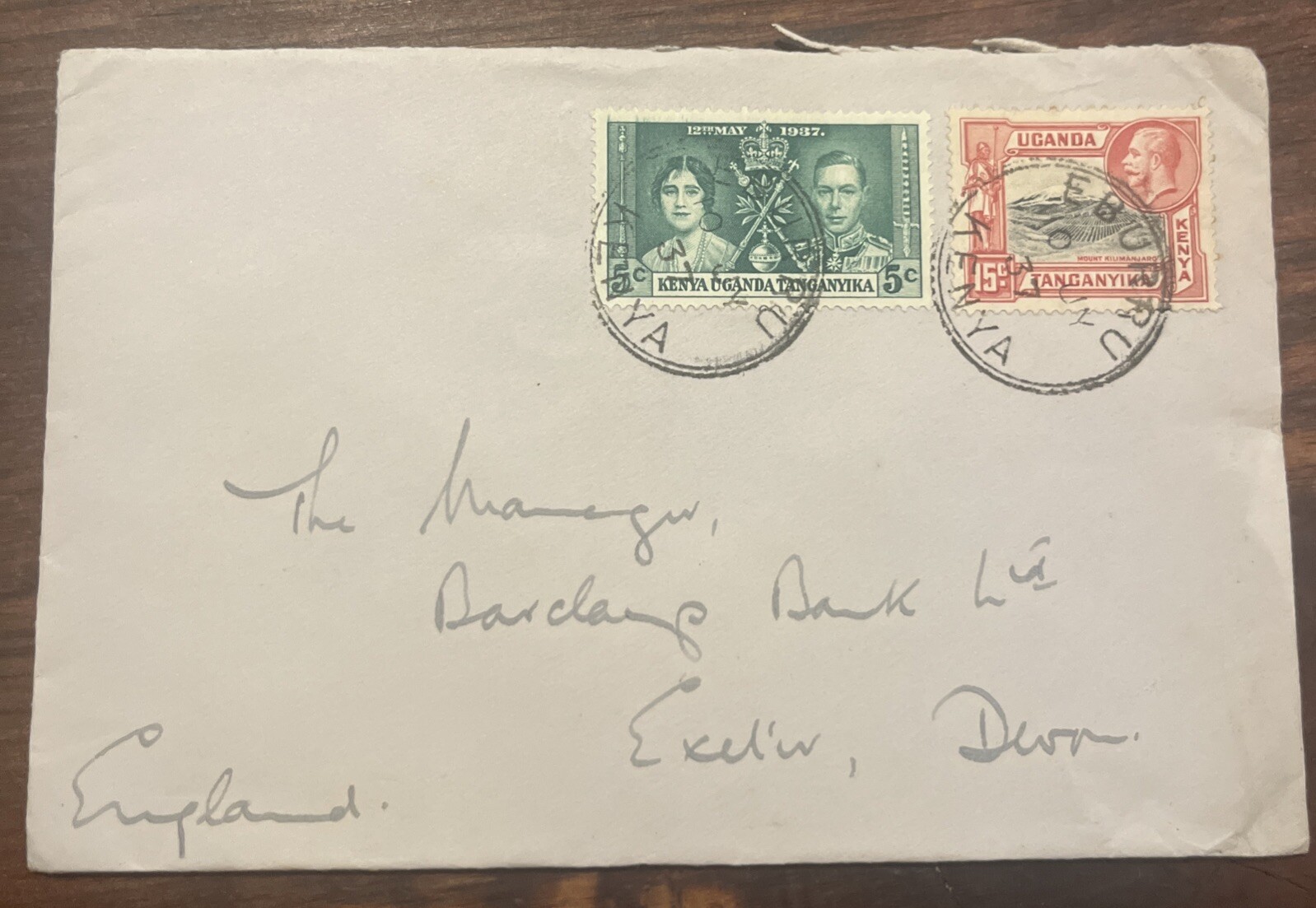 K.U.T., COVER, EBURRU, 1937, TO England (Kenya, Ugananda, Tanganyika) KGV 15c
