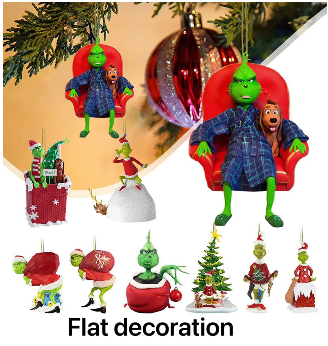 Merry Christmas Grinch Ornaments Xmas Tree Hanging Figure Pendant Home Decor gif