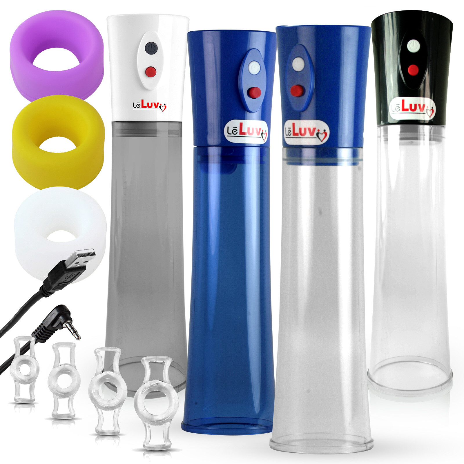 LeLuv Eros Electric Penis Pump with 3 Sizes of Sleeve and 4 Constriction Rings
