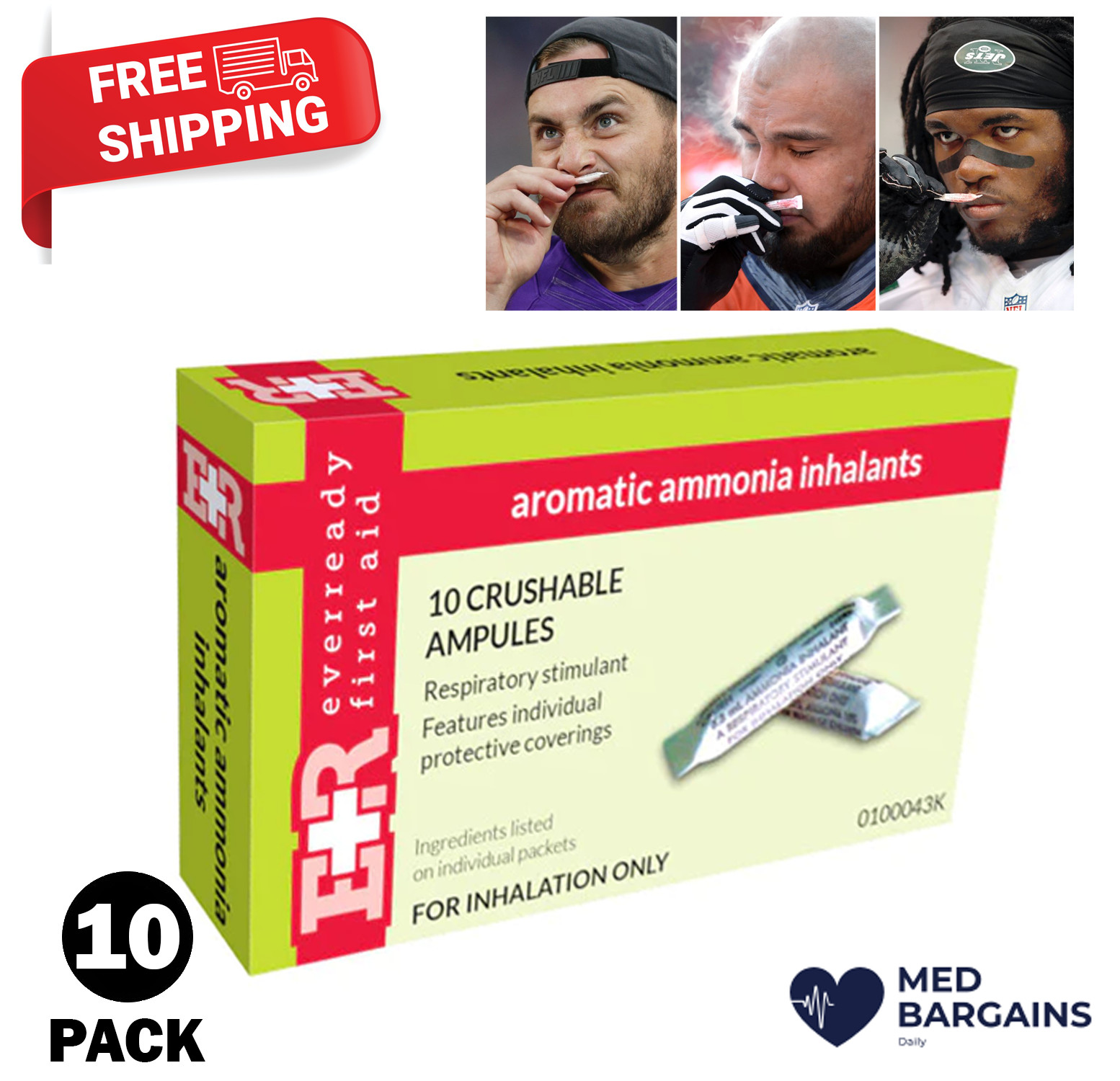 AMMONIA INHALANT AMPULES Smelling Salts for Alert Workout Faints - 10CT