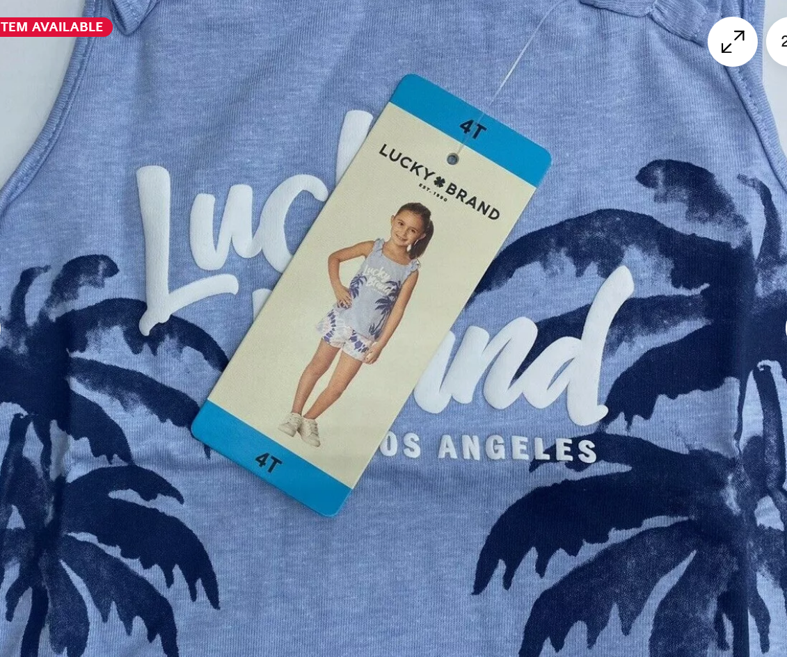 Lucky Brand Girls 2-Piece Short Set Palm Trees (Blue Tie Dye ,4T)NWT