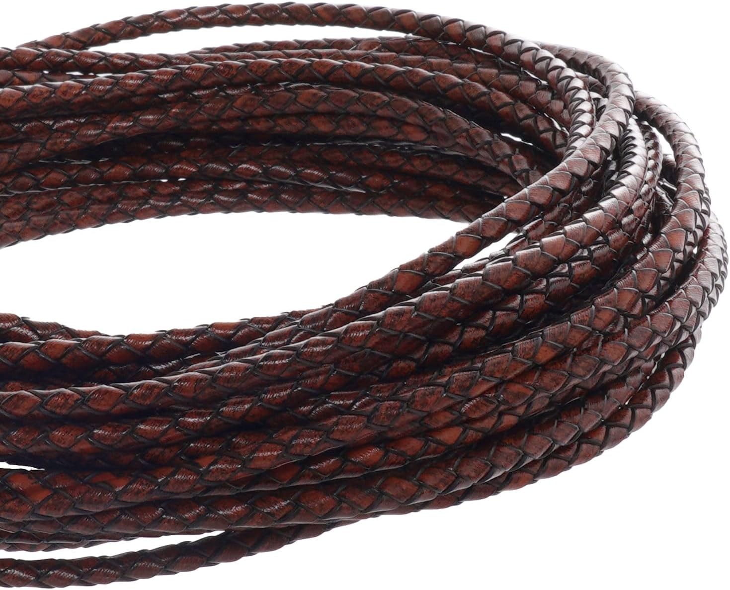 Lystaii Genuine Leather Cord 4mm Round Braided Bolo Leather Cord Strip Braiding