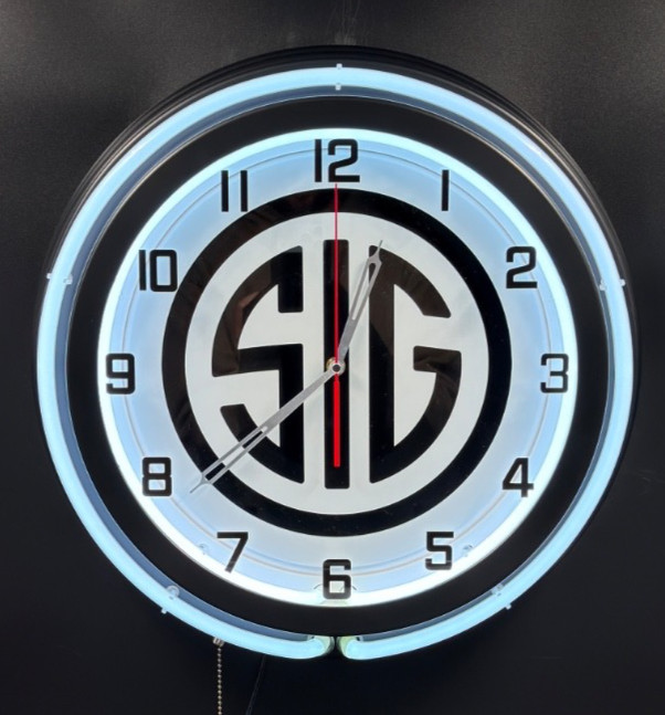 SIG SAUER 19" Double Neon Clock White Matte Black Sign Man Cave Gun Room Bar