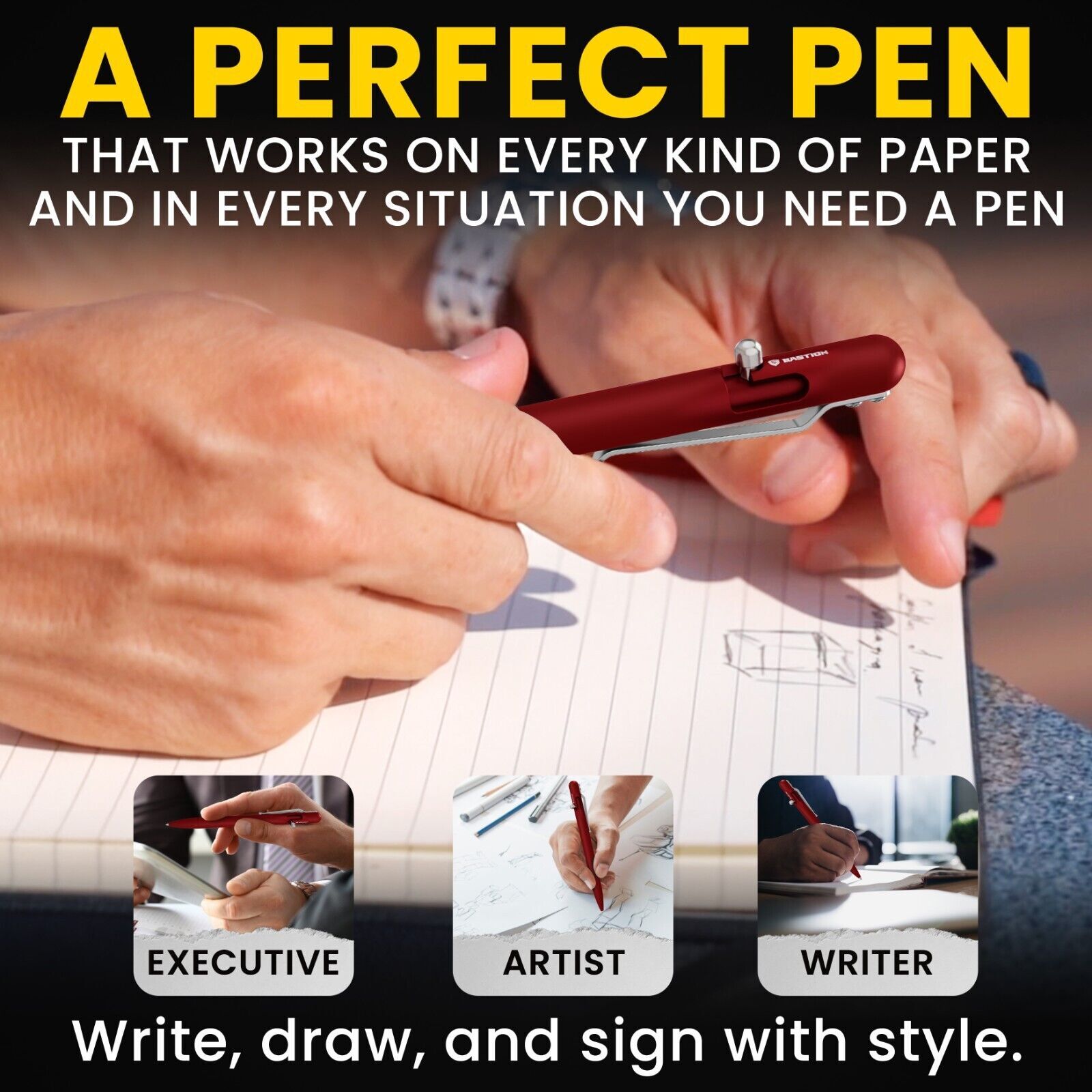 BASTION BOLT ACTION PEN ALUMINUM RED Metal Slim Body Luxury EDC Ballpoint Pens