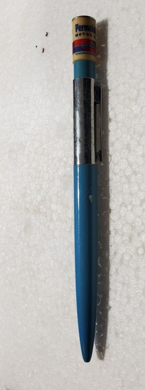 Vintage RITEPOINT PEN PERMALUBE AMERICAN MOTOR OIL Pen  GAS ADVERTISING Topper