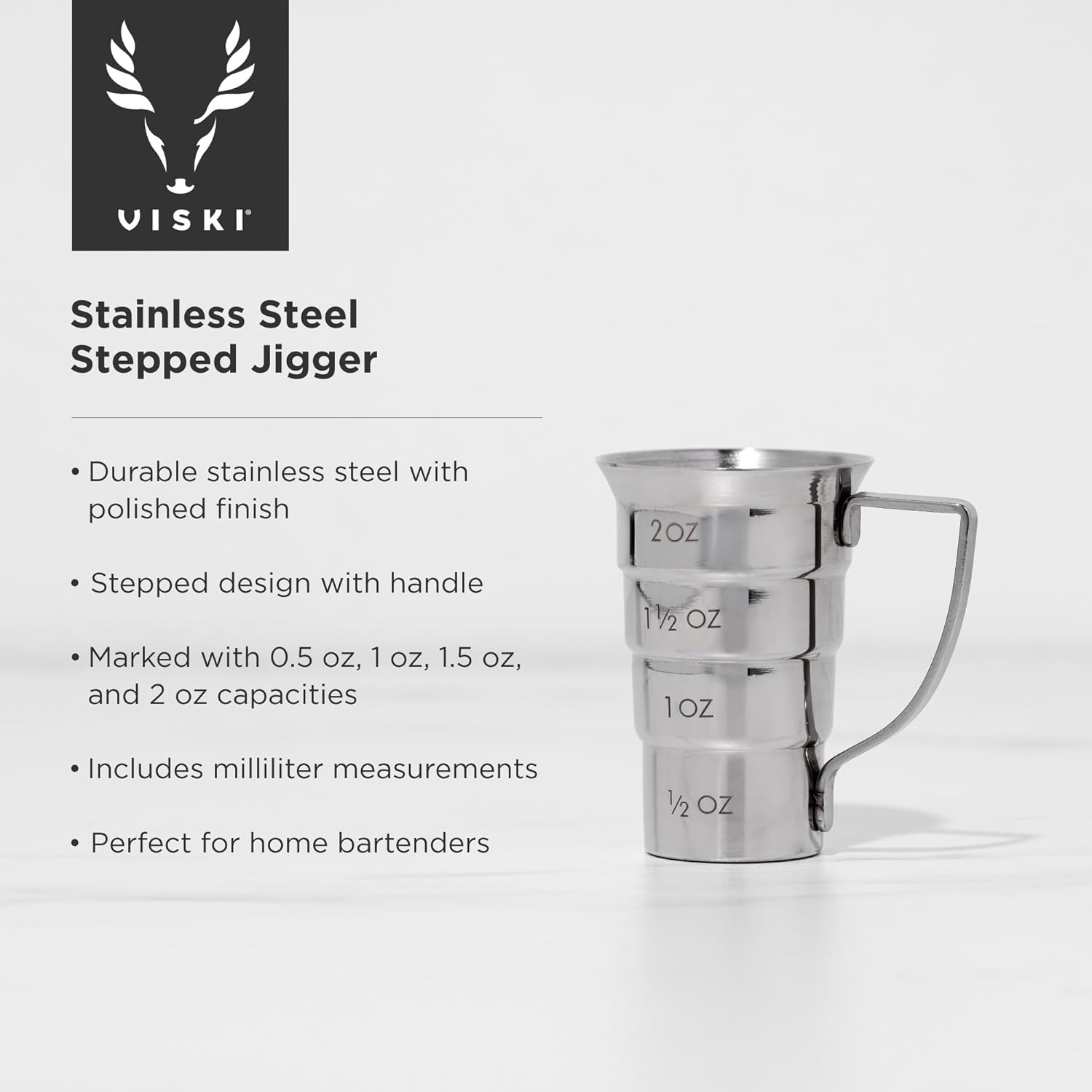 Stepped Jigger with Handle, 4 Measurement Markings, Measuring Cup for Cocktail R