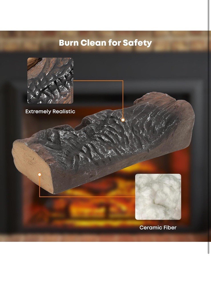 Stanbroil Large Ceramic Gas Logs, 9 Piece Set of Decoration Ceramic Wood