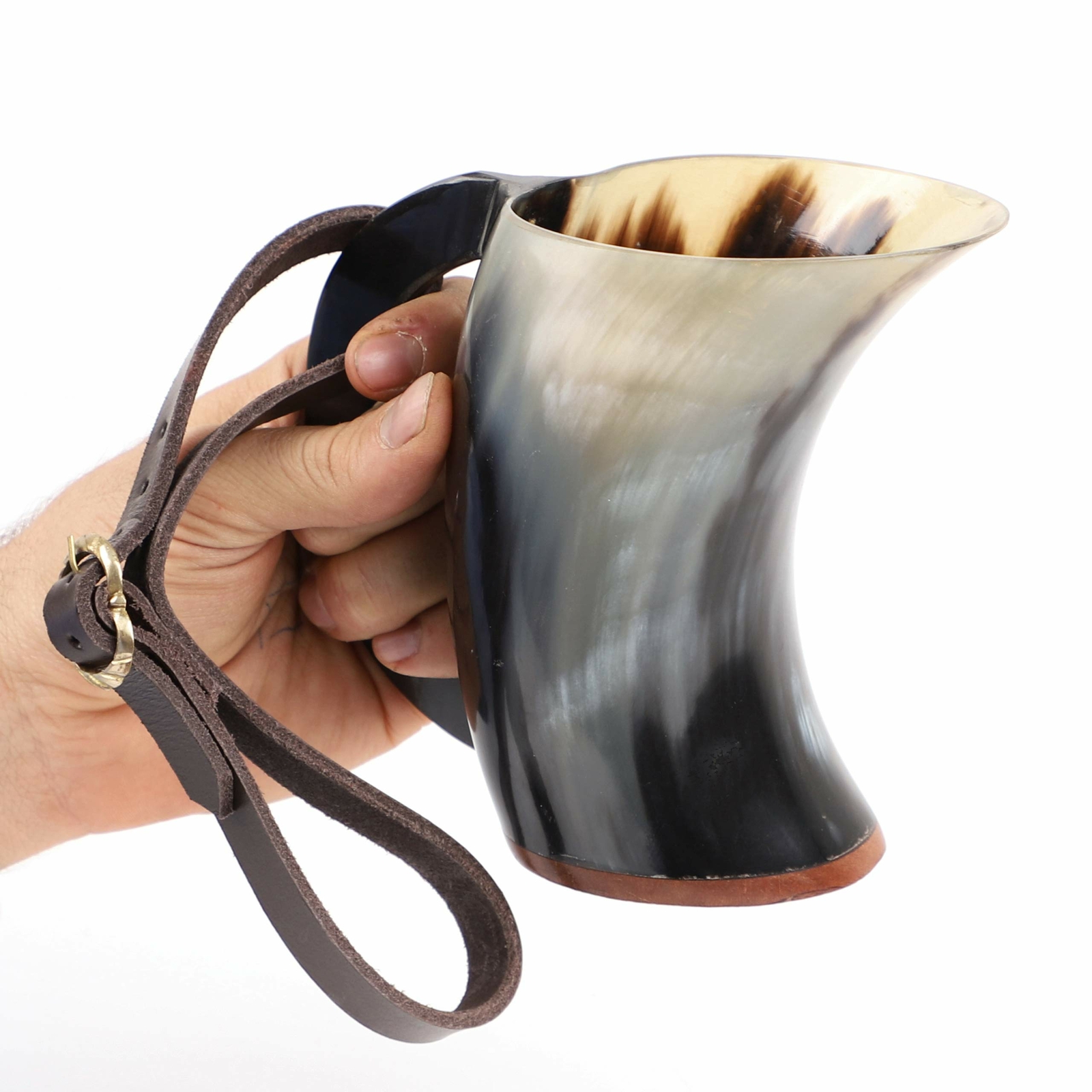 Medieval Drinking Horn with Leather Strap Bovine Ale Viking Tankard 300 ML