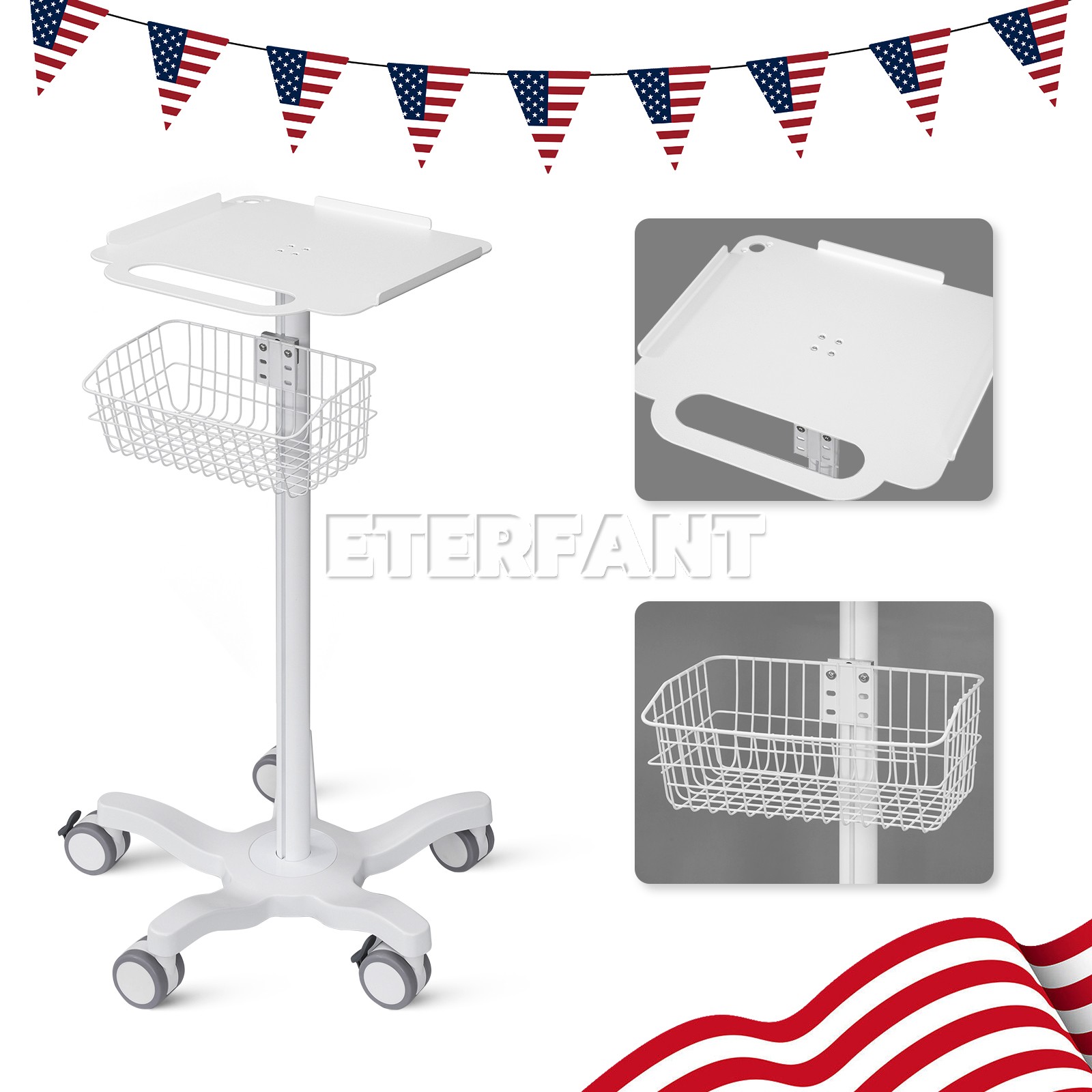 Medical Mobile Rolling Cart for Ultrasound Imaging Scanner/Patient Monitor US