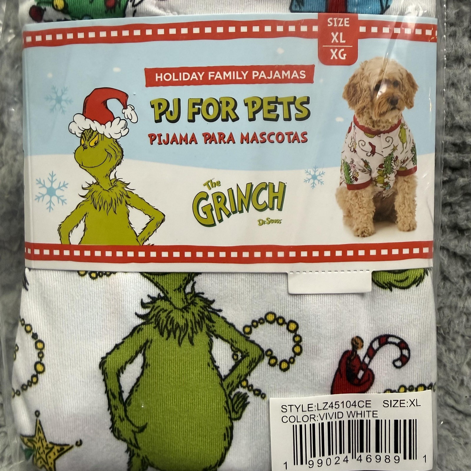 The Grinch Dog Pajamas XL Holiday PJ For Pets White Cotton Winter Apparel