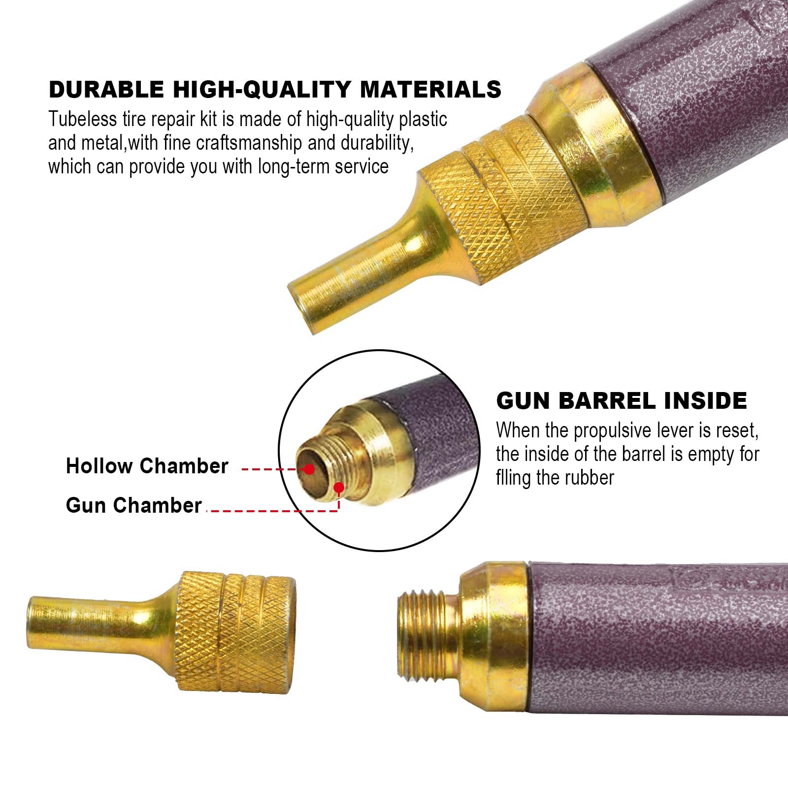 Tubeless Tire Gun Puncture Repair Kit Tire Patch Tools with Mushroom Plug Nozzle
