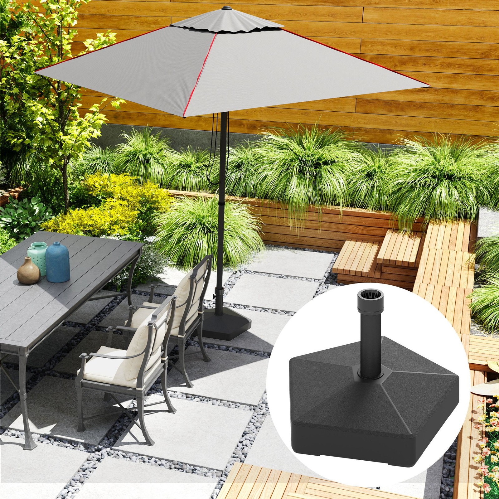 Outdoor Patio Umbrella Base Stand Heavy Duty Fillable 42lbs Garden Pool Black