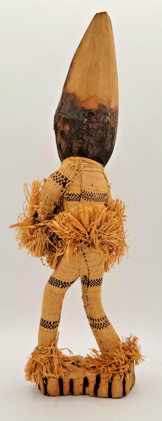 African Pende DRC Minganji Wood & Woven Masquerade 17" Statue Doll Figure VTG