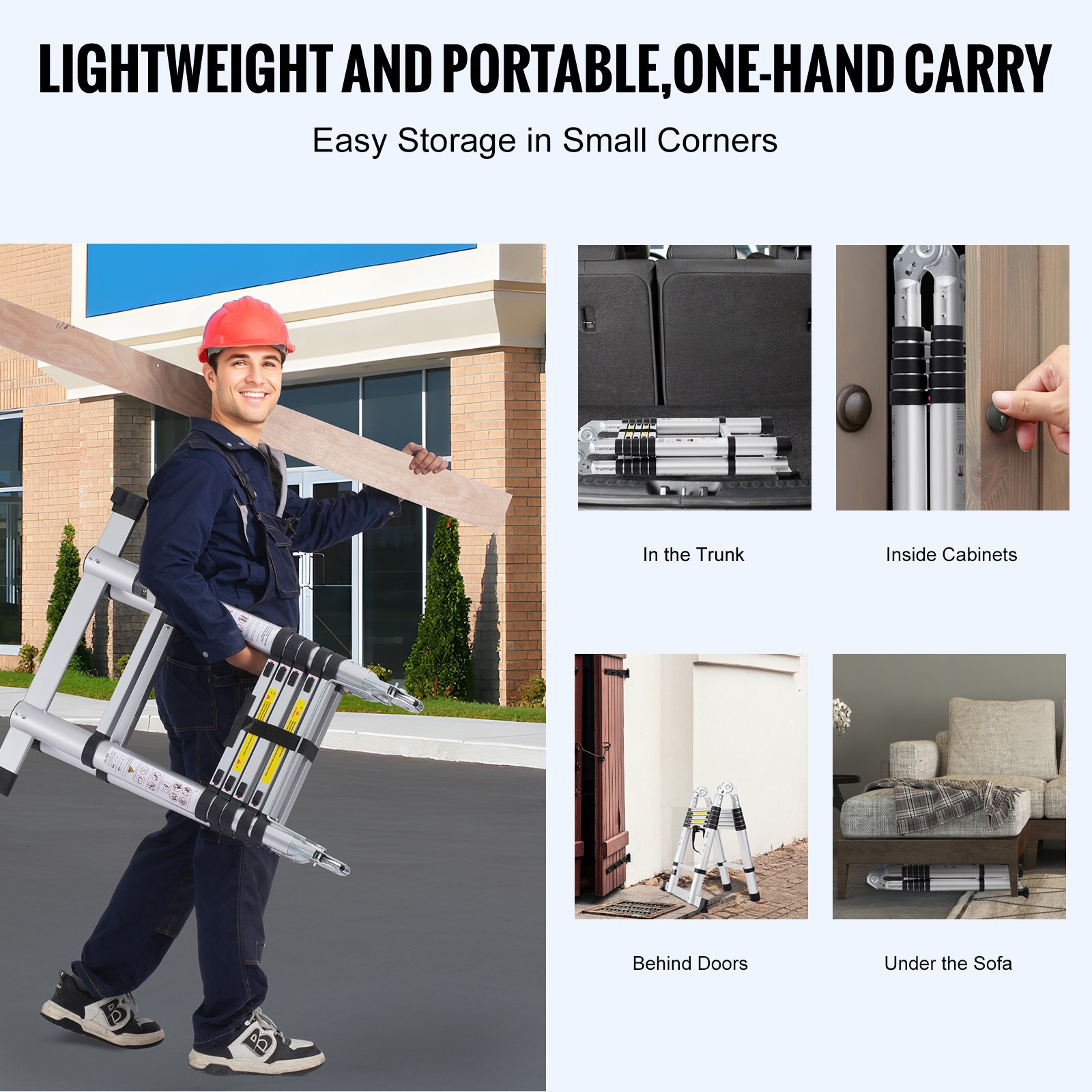 Uimoso 12.5FT A-Frame Aluminum Telescopic Ladder with Stabilizer Bar for RV Use