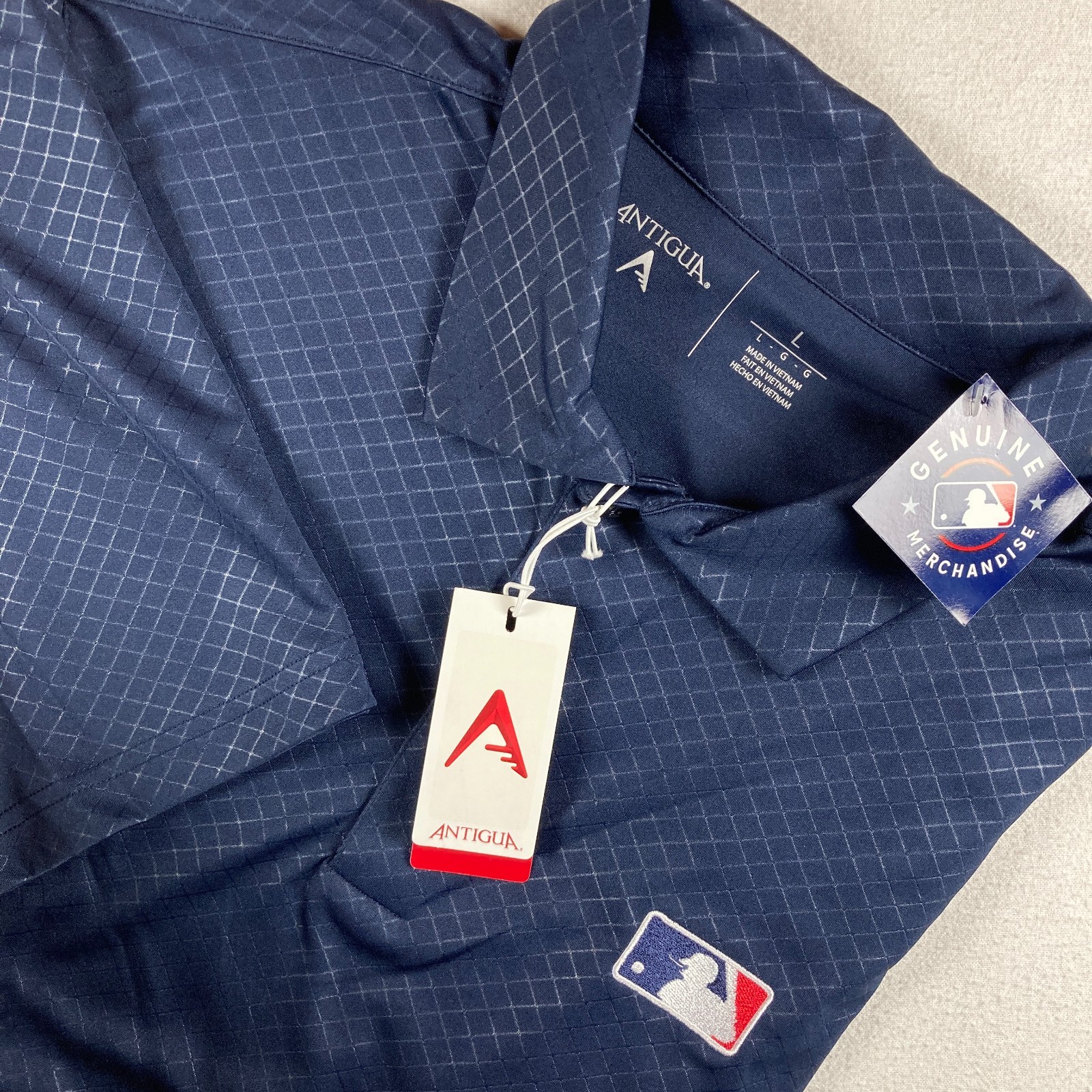 NEW Antigua Inspire MLB Golf Polo Mens Large Blue Navy Logo Diamond Stretch