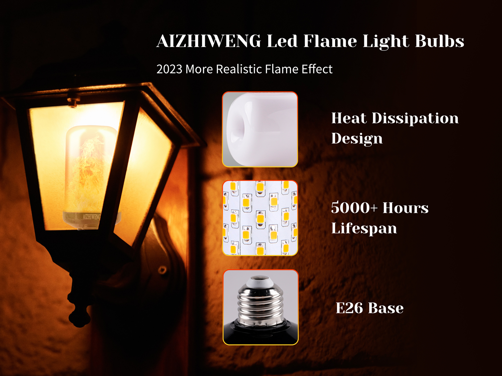 Led Flame Light Bulb, 2 Pack E26 Flickering Light Bulbs with 4 Modes Flickering
