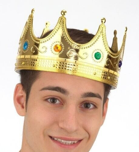 King/Queen Crown With Jewels Adult Size Royal Gold Unisex Halloween