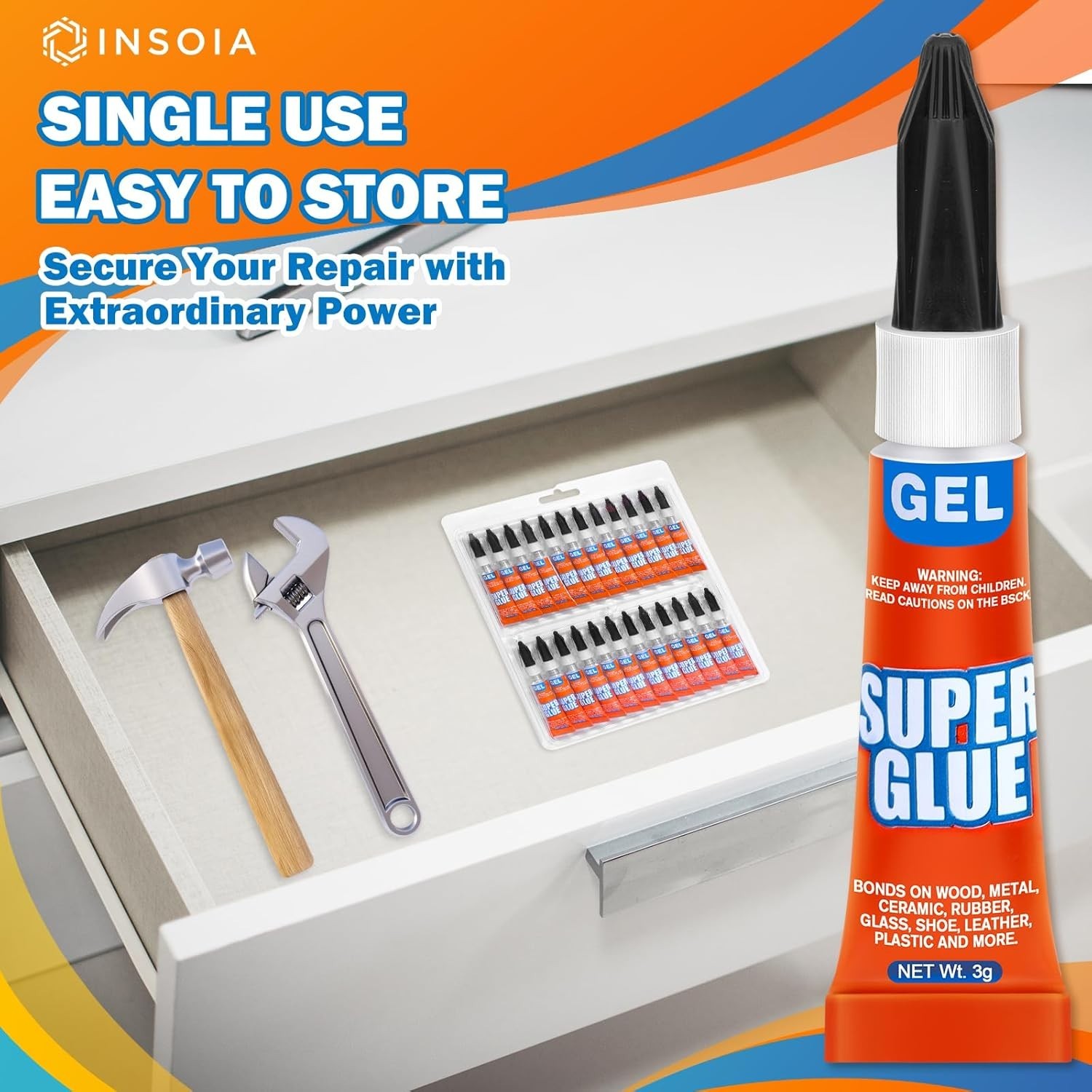 Super Glue Gel Clear Non-Drip, 24 X 3G All Purpose Strong Adhesive Ca Glue Quick