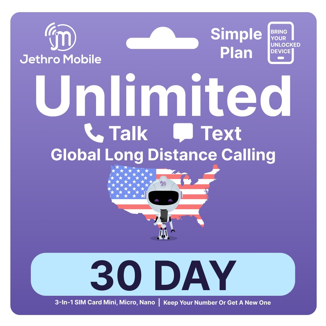 $10/mo Jethro Mobile SIM Card Basic Phone Plan: Unlimited Talk & Text