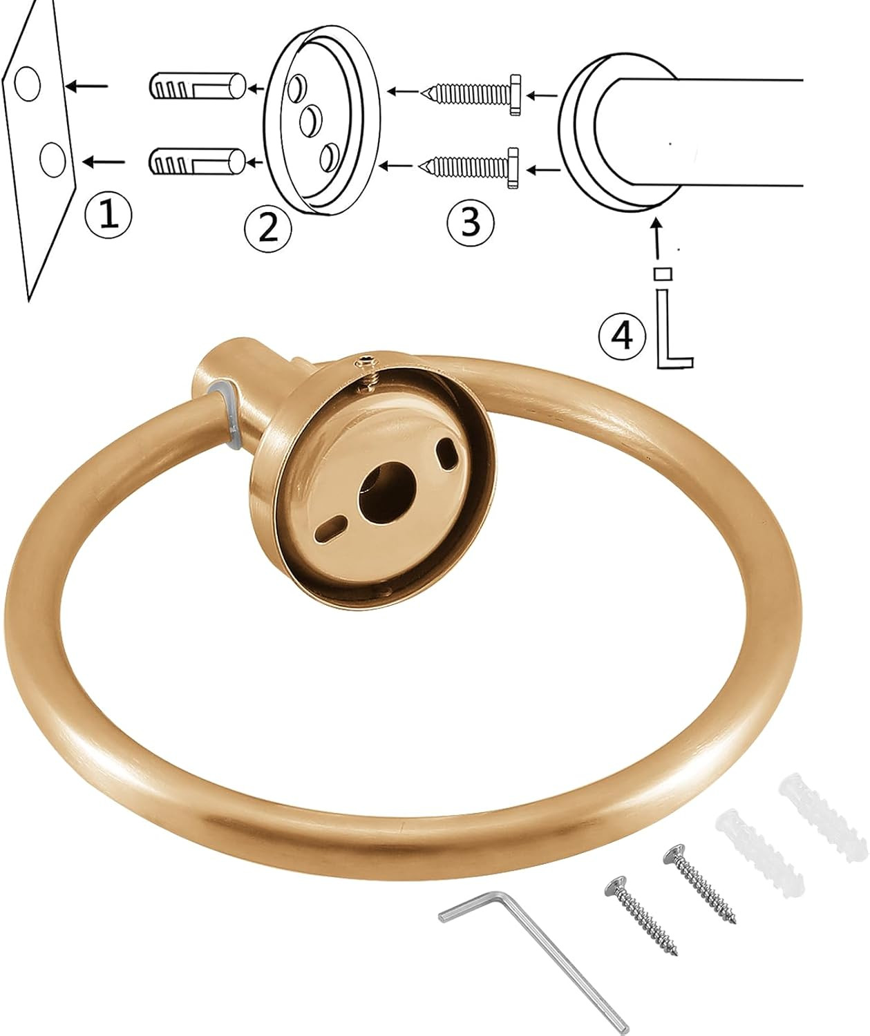 Brushed Gold Bathroom Hardware Set, Towel Ring & Toilet Paper Holder, Stainless