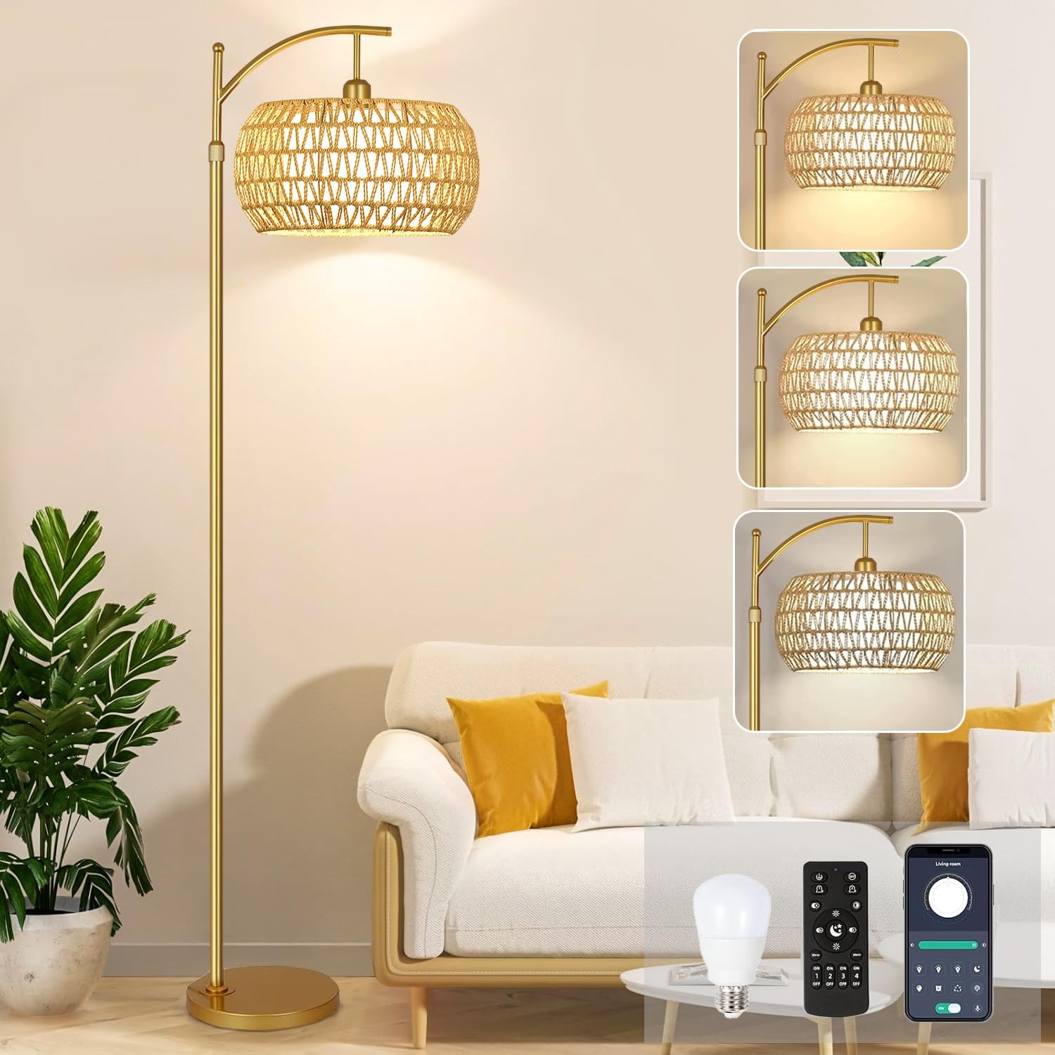 Gold Floor Lamp for Living Room with 3 Color 12.2 inch, gold-cydariform