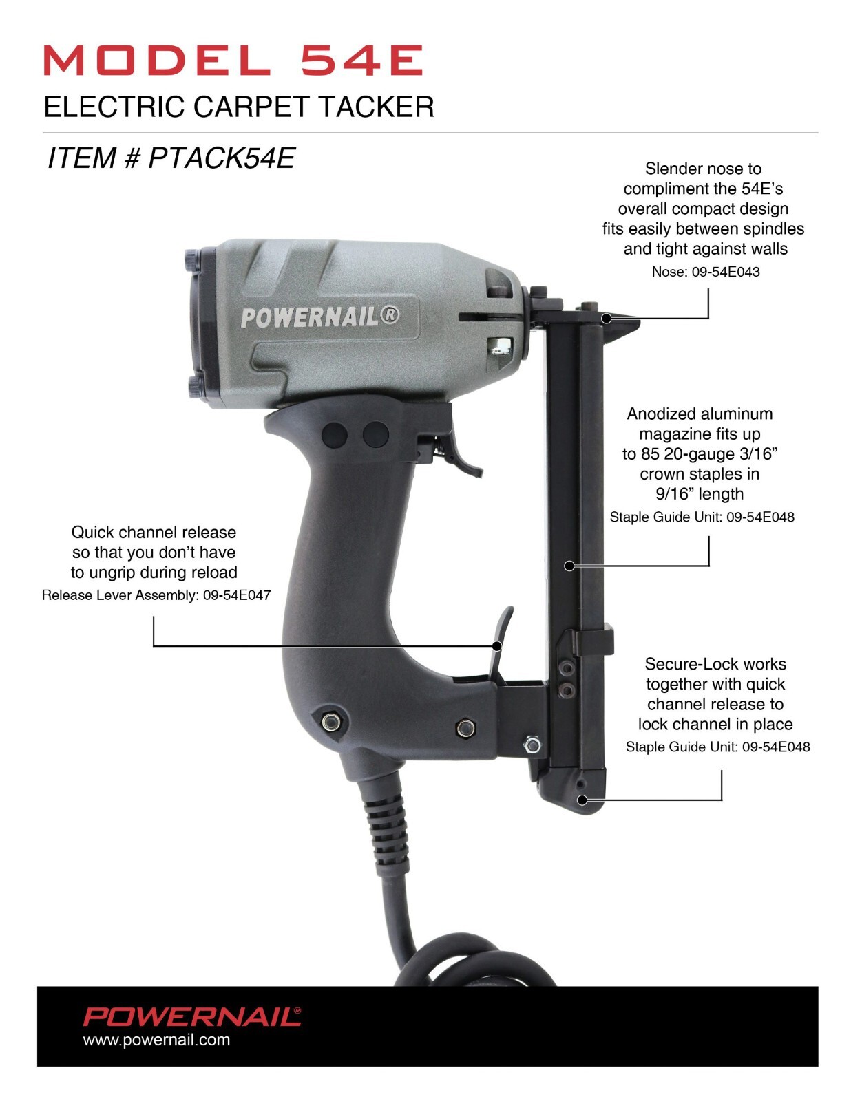 Powernail PTACK54E 20-Ga. 3/16-In. Crown Electric Carpet Stapler (REFURBISHED)