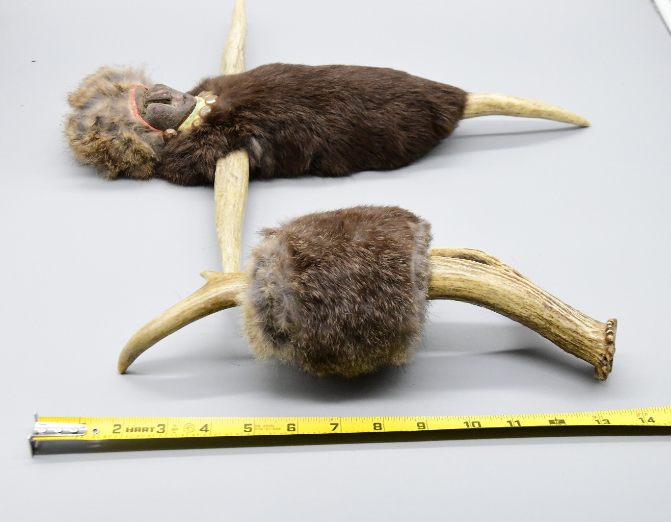 Sioux Two Ceremonial Totems Deer Antler Effigy and Rattle