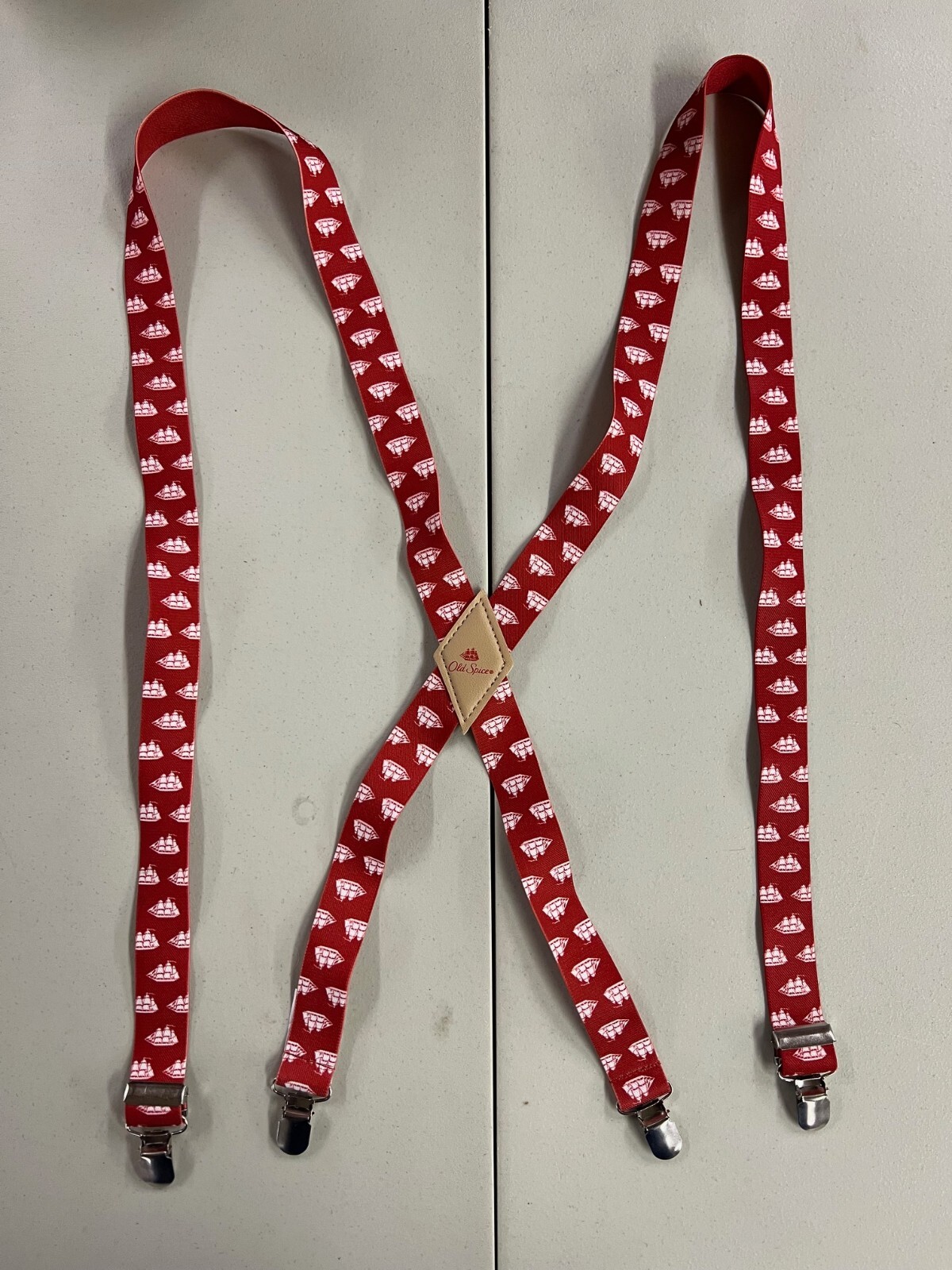 Old Spice Nautical Stretchy Red/White Belt Suspenders For Men One Size Fits All