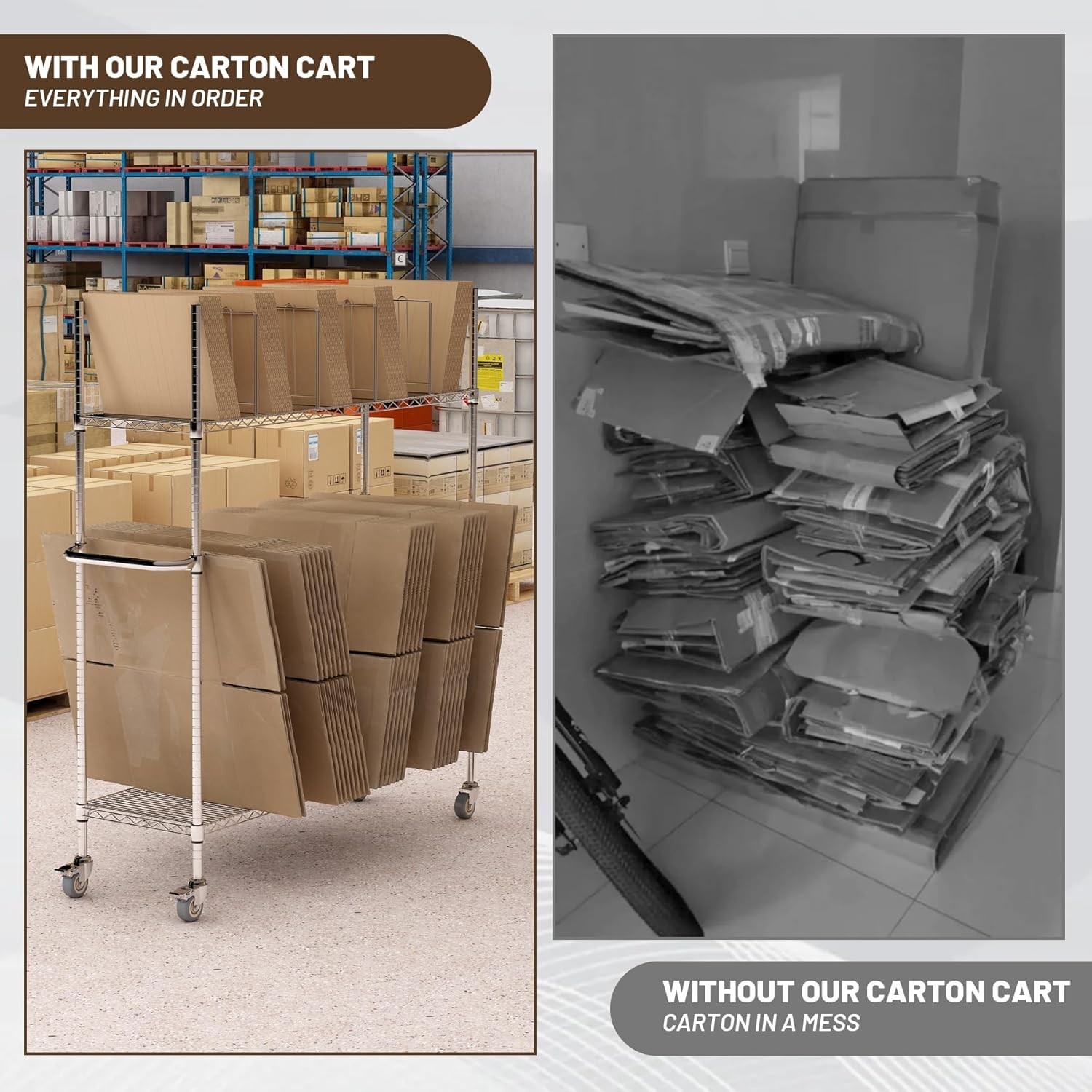 Wire Carton Cart, 2-Tier Stand with Wheels for Cardboard Box Storage & Move