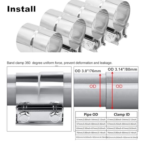 3 Inch Exhaust Clamps Stainless Lap Joint Band Clamp, New