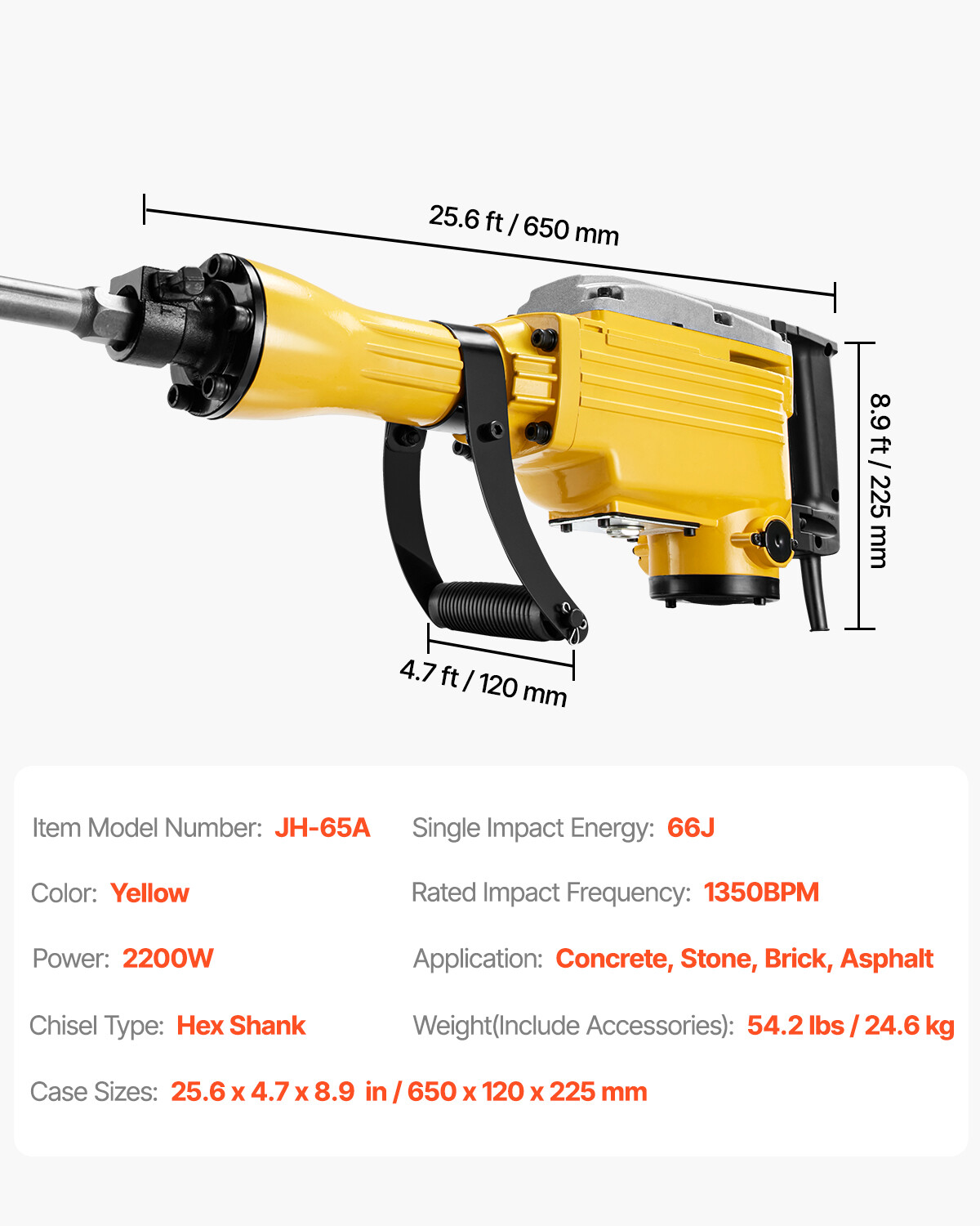 Demolition Jack Hammer Concrete Breaker 2200W Electric Hammer 4 Chisel Bit