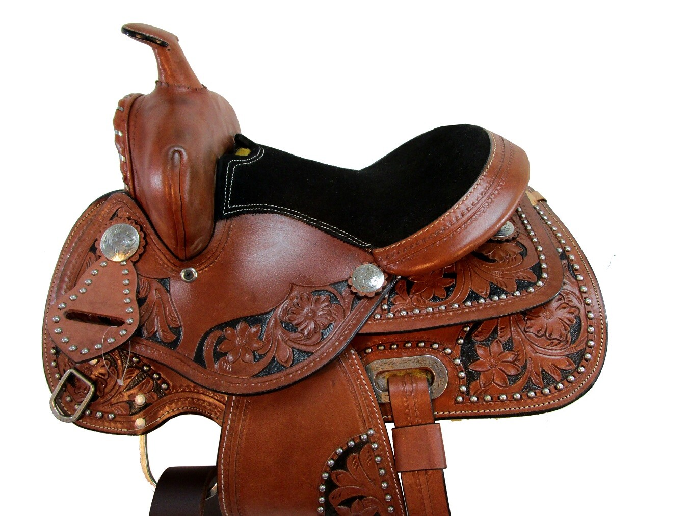 WESTERN BARREL SADDLE YOUTH KIDS PLEASURE TOOLED LEATHER HORSE TACK SET 12 13