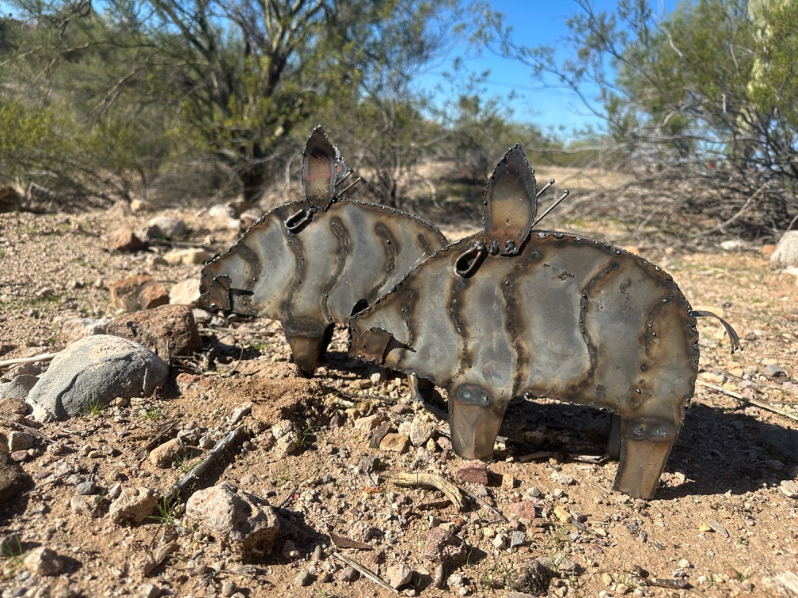 Handcrafted Rustic Metal Javalina Quail Yard Art