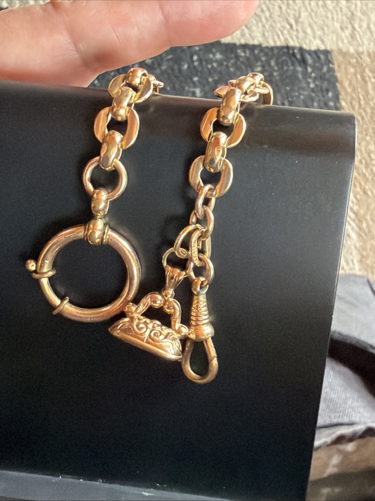 Vintage London FM Fob 9ct 375 Solid Gold Onyx Wax Seal GF Charnier Watch Chain