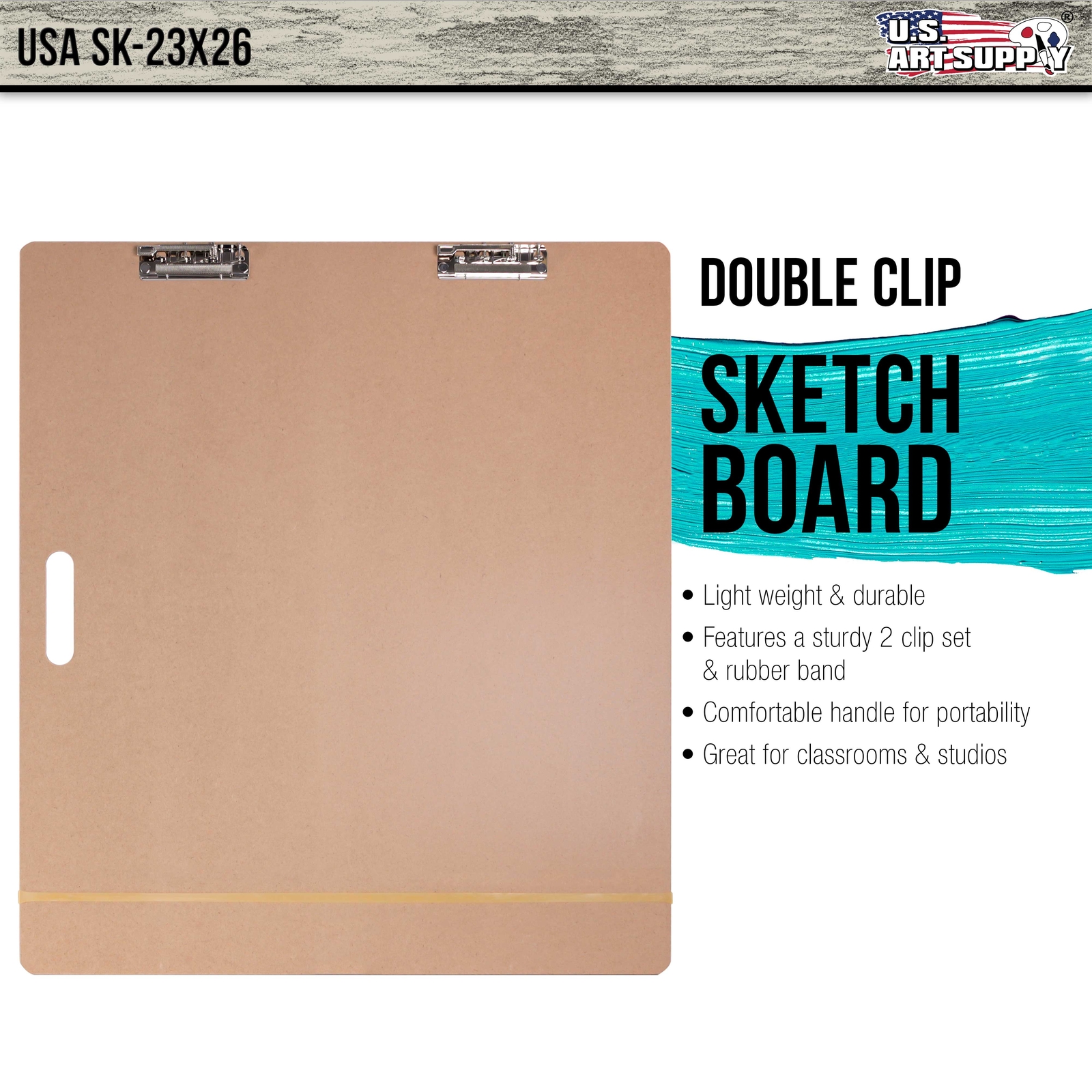 US Art Supply® 23"x26" Artist Field Sketch Tote Board Drawing Heavy-Duty Clip
