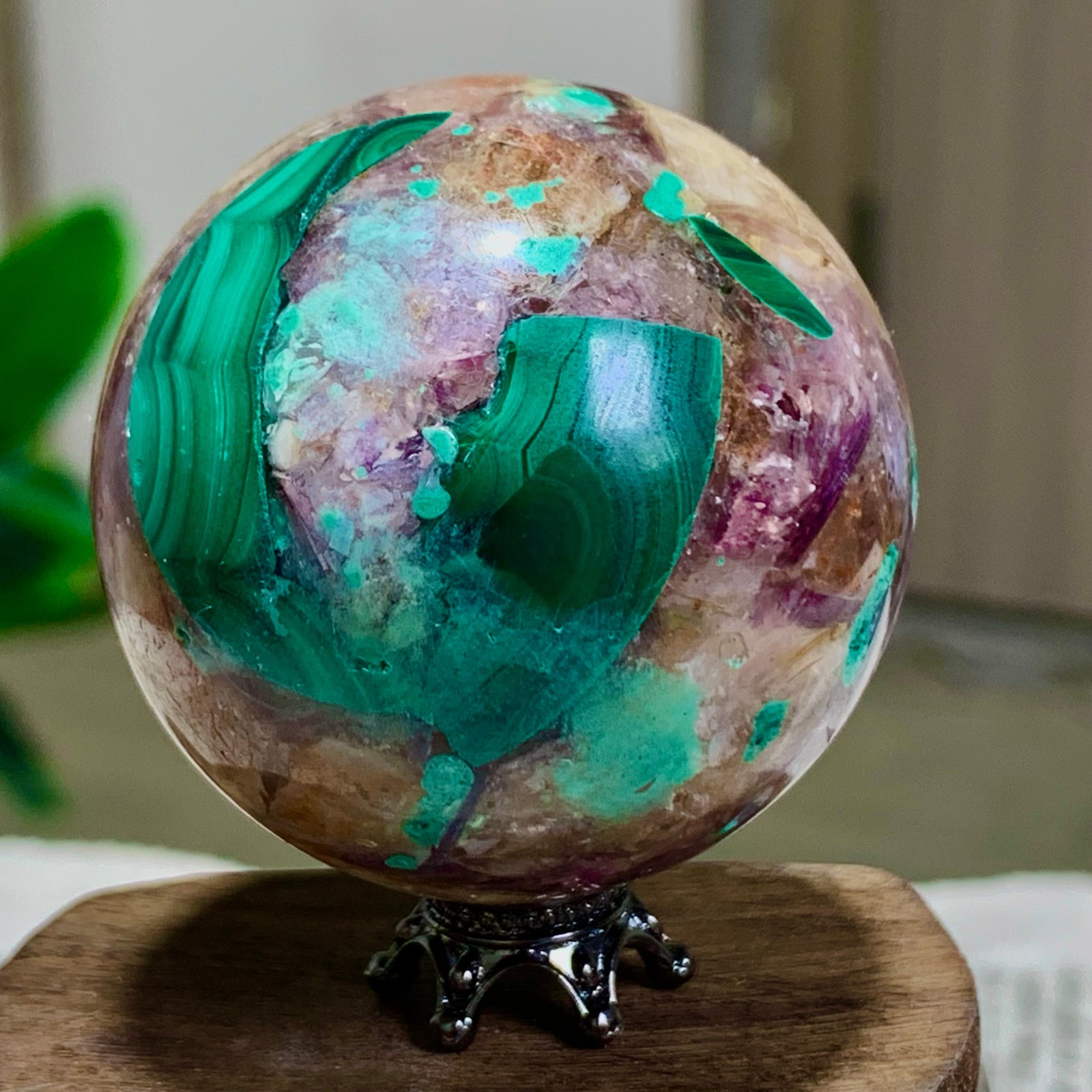 123G Newly discovered rare malachite purple mica symbiotic sphere restoration