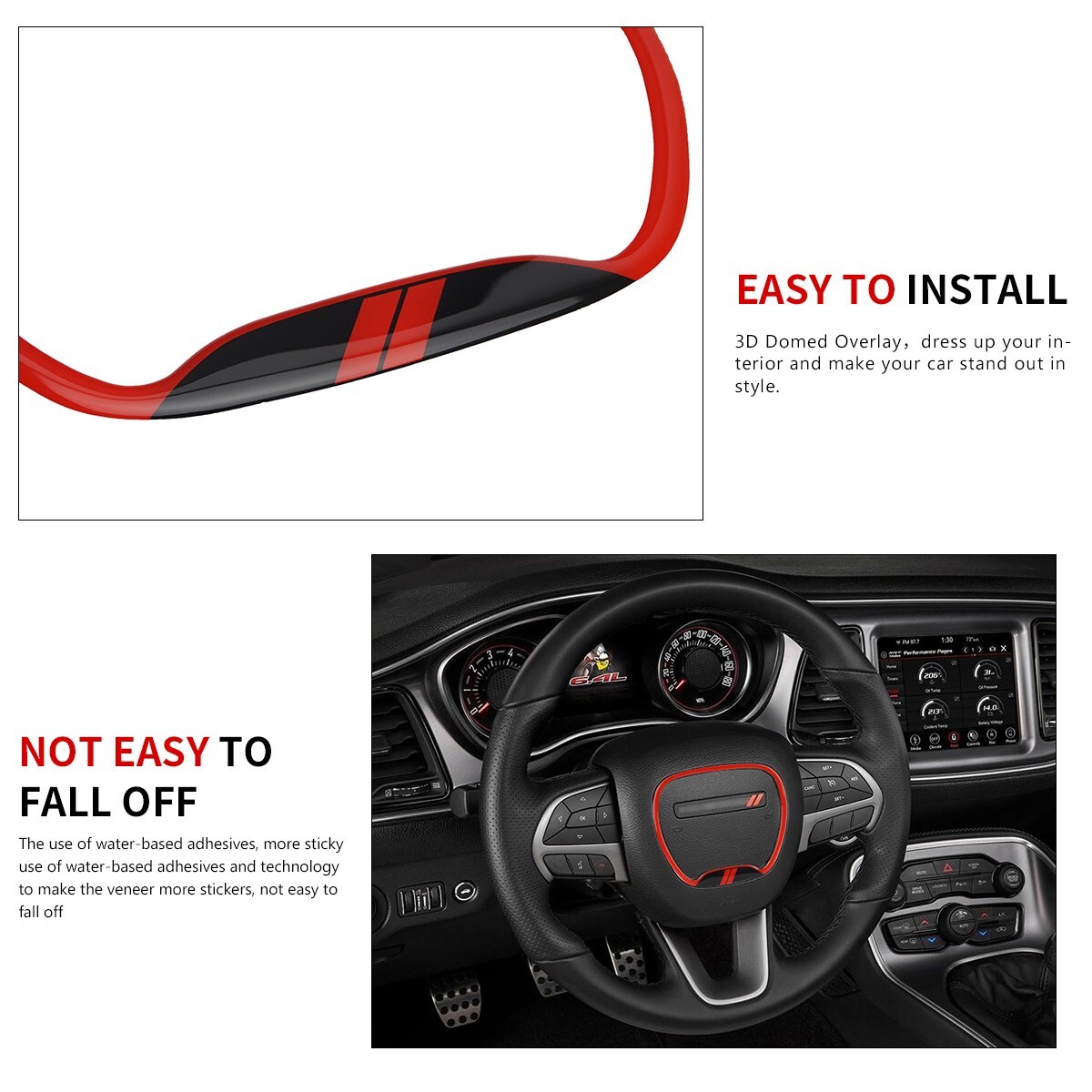 Auovo for Dodge Charger Challenger 2015-2023 Car Steering Wheel Trim Cover