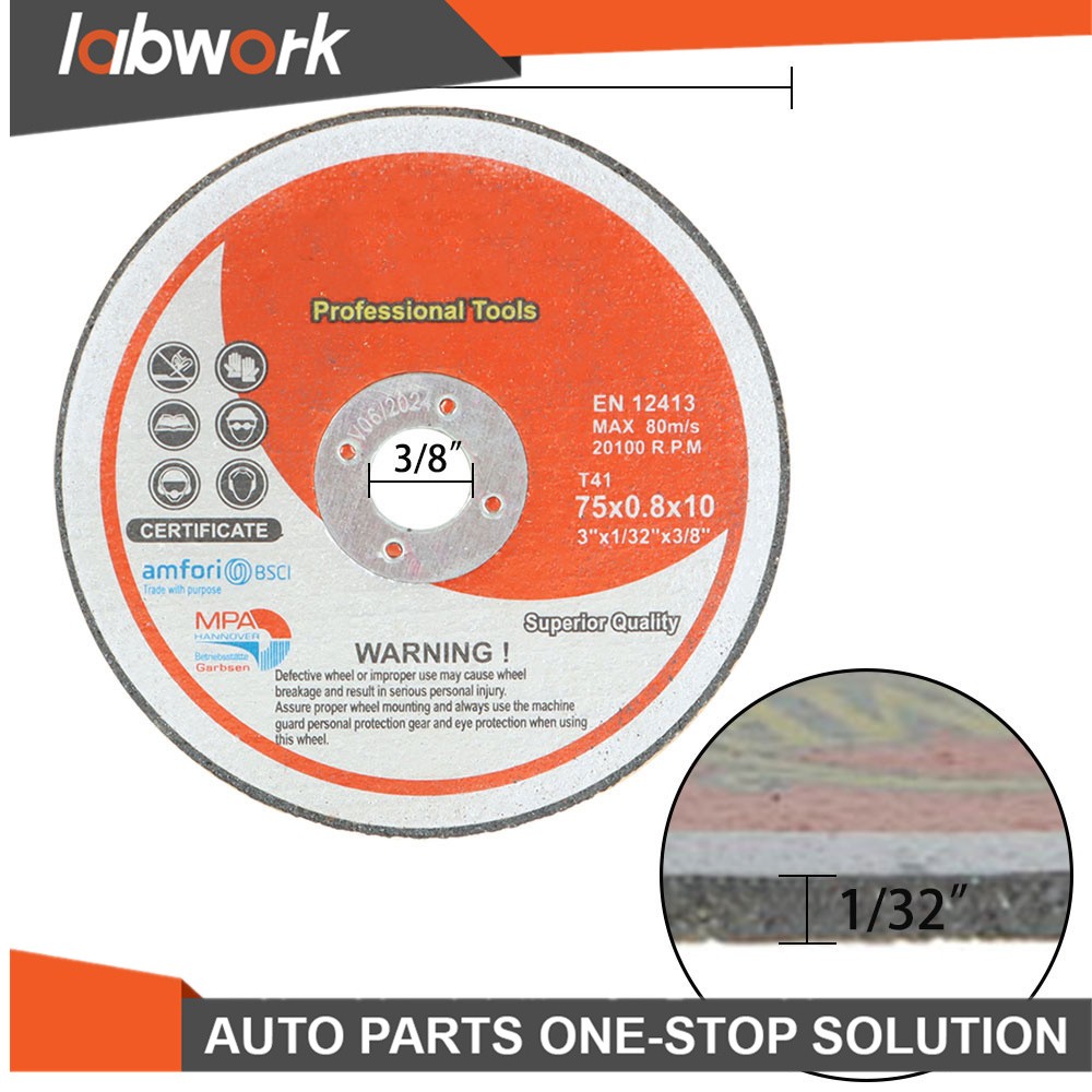 Labwork 25Pcs Cut Off Wheels Metal & Stainless Steel Cutting Discs 3"x1/32"x3/8"