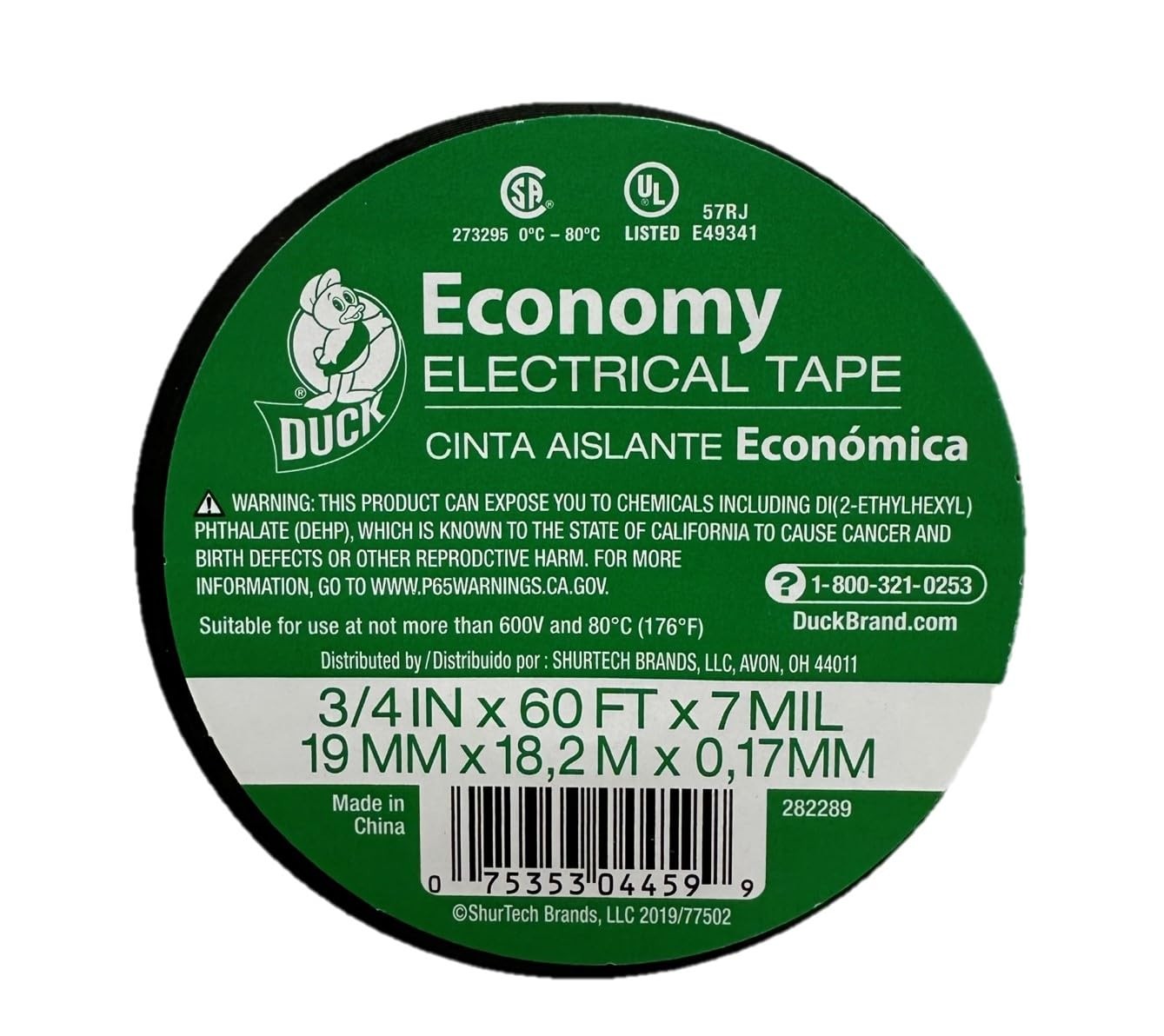Duck Brand Economy Electrical Tape, 3/4-Inch by 60 Feet, Single Roll, Black
