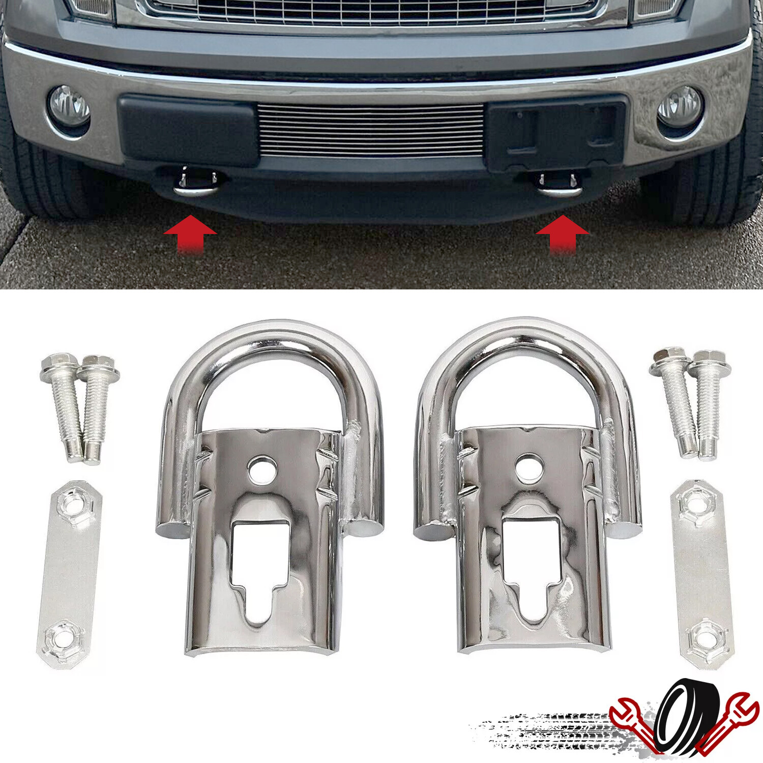 FRONT HEAVY DUTY TOW HOOKS KIT FL3Z-17A954-C FOR 2004-2024 FORD F-150