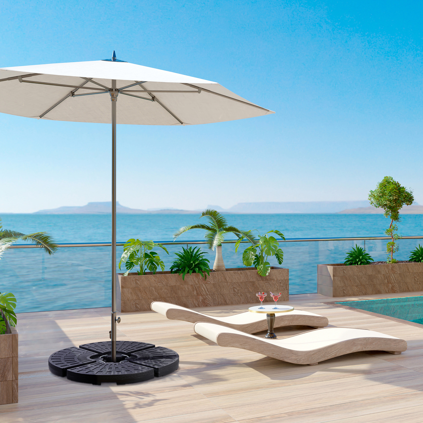 4-Piece Patio Umbrella Base Heavy Duty Cantilever Offset Umbrella Stand w/ Hooks