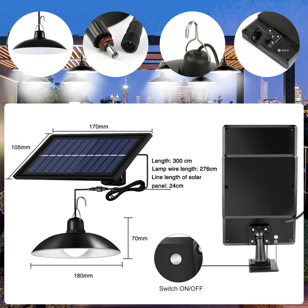 30 LED Solar Pendant Hanging Light Dimmable Outdoor Indoor Garden Yard Shed Lamp