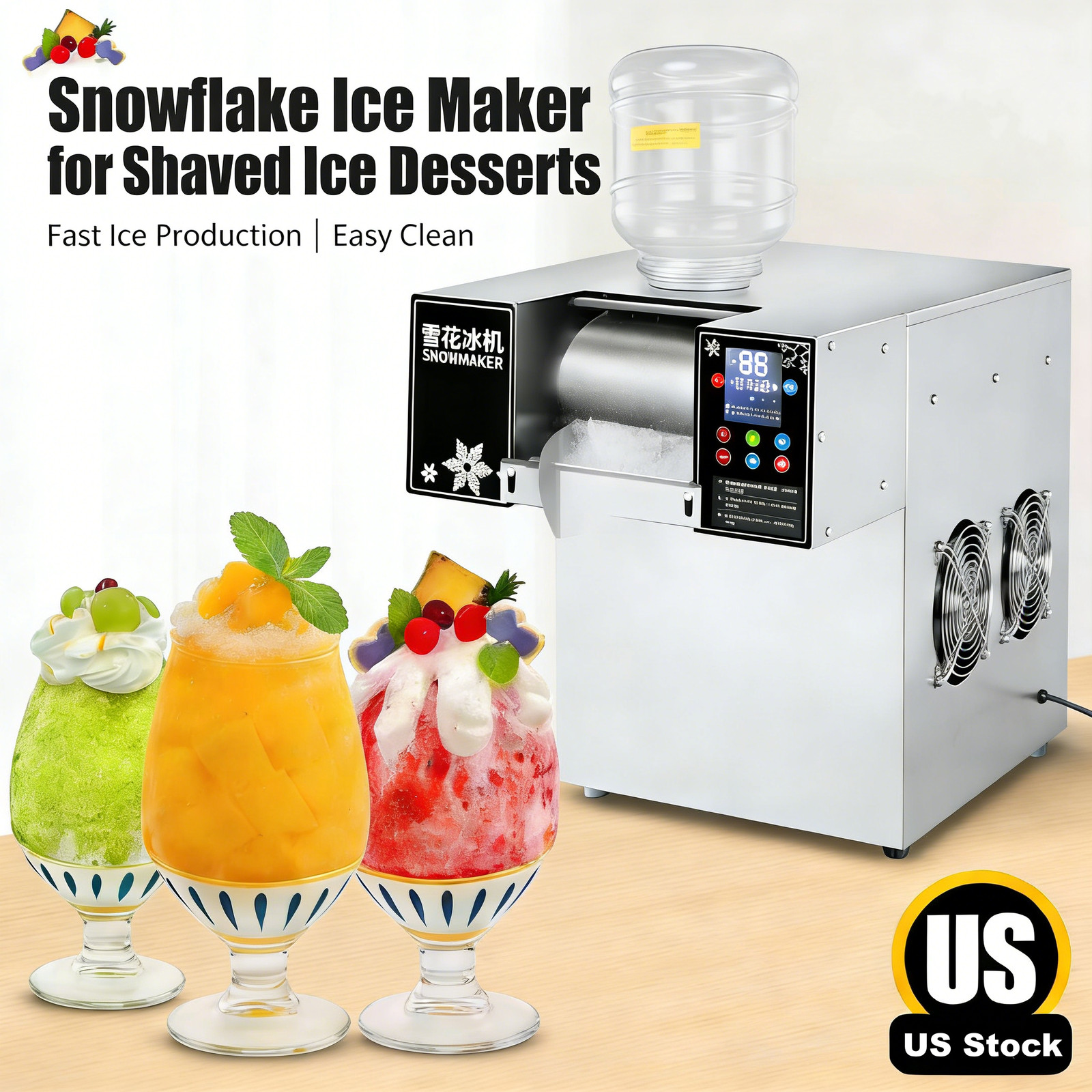 4Barrels Snowflake Ice Machine SnowCone Maker AirCooling System SmartTouchScreen