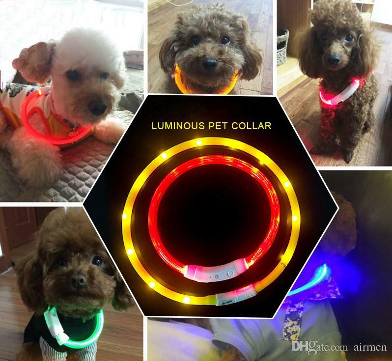 SOFT SILICONE RECHARGEABLE COLLAR glow light-UP LED for Dog Cat Pet Night Safety