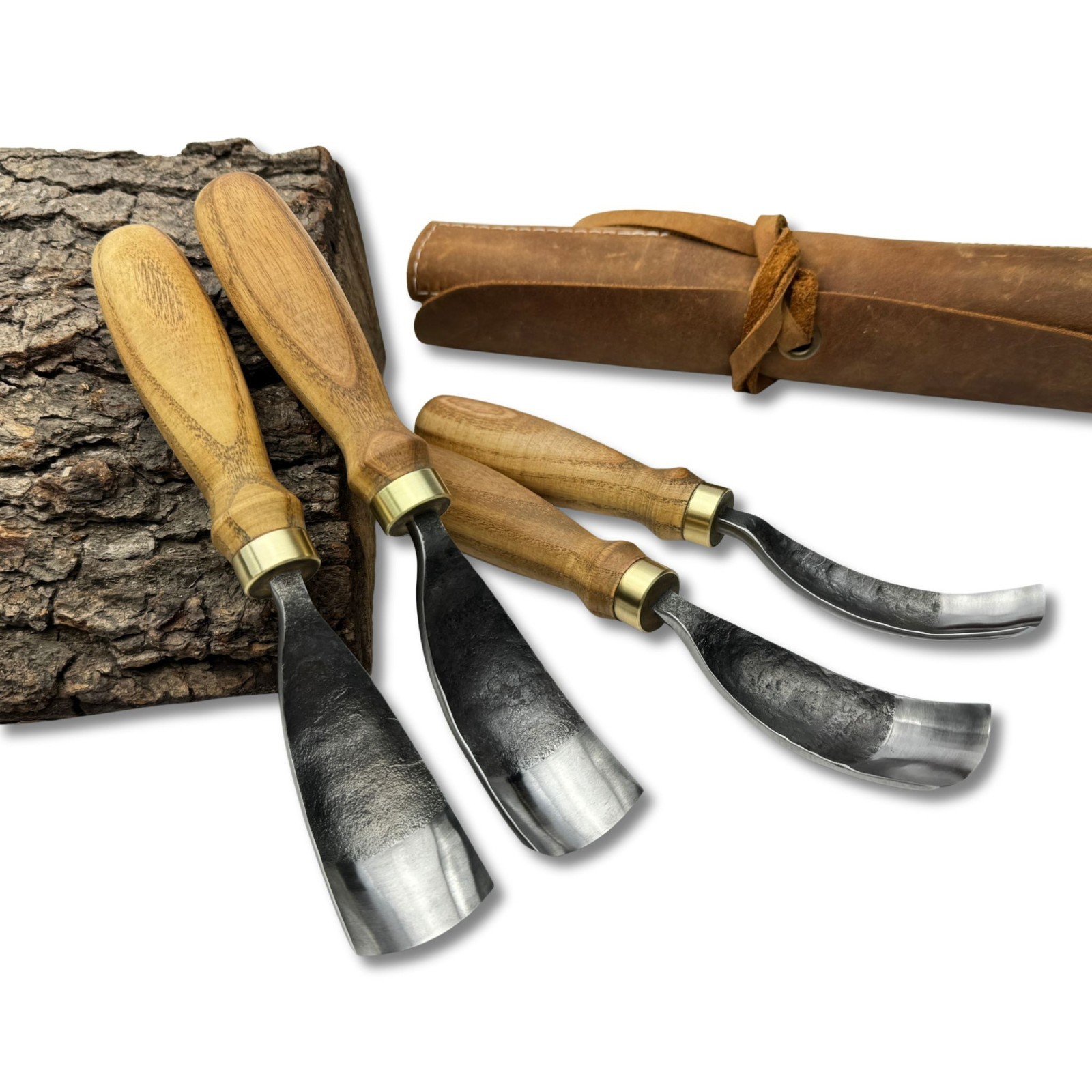 Hand-Forged Bent Gouges – 52100 Steel Blades, Ash Handles, Spoon Carving Tools.