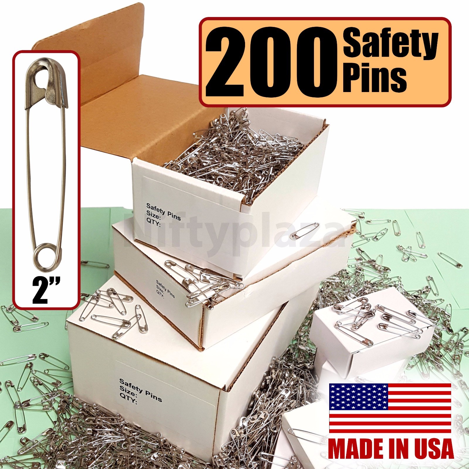 NiftyPlaza 200 Extra Large Safety Pins, Size 2 Inch, Quilters Crafting Diapers