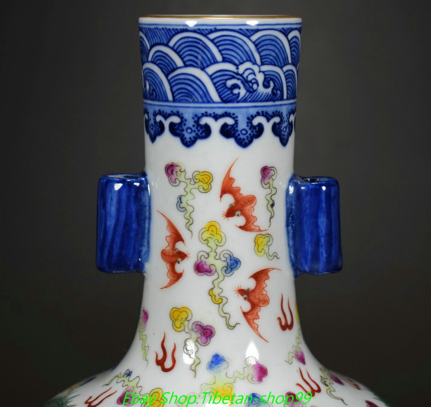 10.2'' Qing Yongzheng Marked Blue White Colour Porcelain Gold Bottle Vase Pair