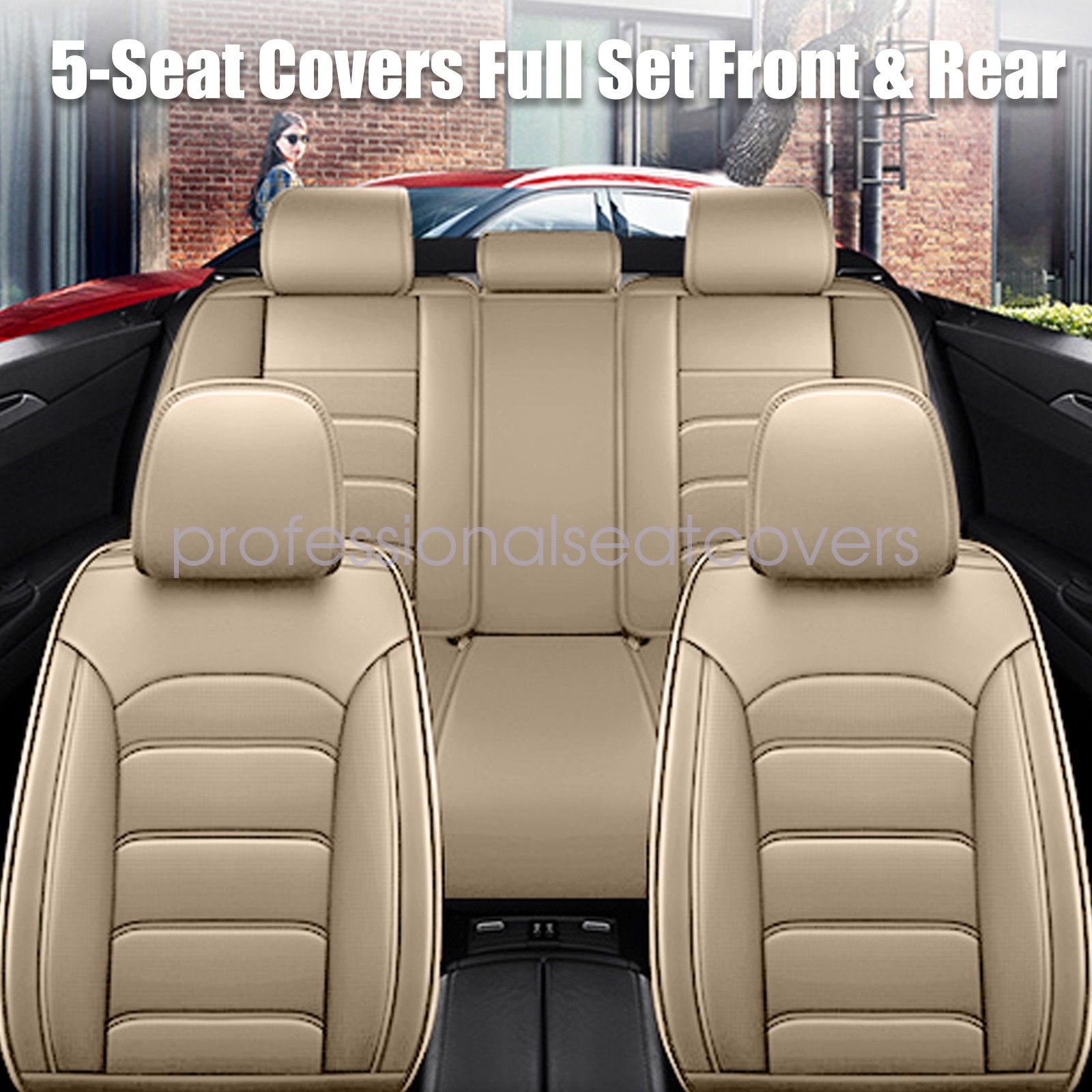 Fit For BMW Car Seat Cover Full Set PU Leather 5-Seats Front + Rear Protector US