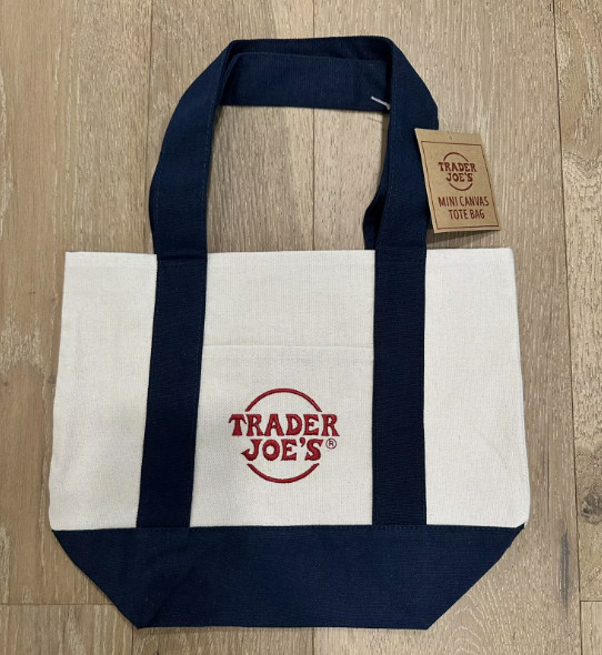 2x Trader Joe's NEW 💚 Blue AUTHENTIC LARGE & MINI CANVAS REUSABLE TOTE BAGS SET