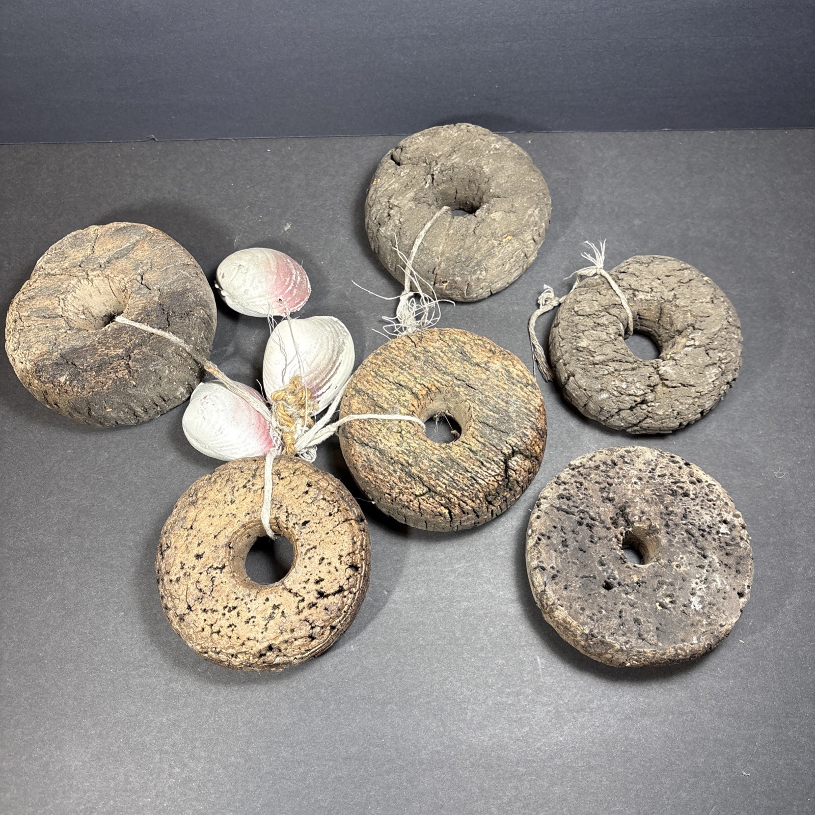 Vintage Lot Cork Fishing Floats Six Pieces Natural Cork Floats With Old Netting